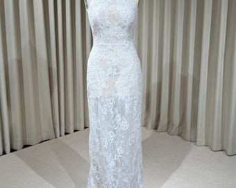 Halter Neck Lace Floral Mermaid Wedding Dress with Open Back | Mia
