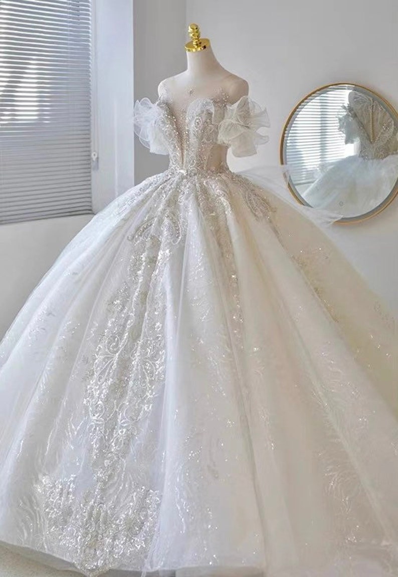 Fairytale A Line High Neckline Tulle White Wedding Dress C1266 main image 1