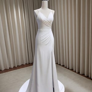 Minimalist satin courthouse wedding bridal dress with slit, second wedding dress, elopement dress, minimalist reception dress for bride