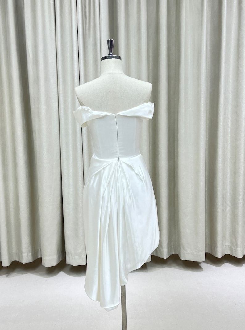Minimalist short wedding dress, White satin dress, Rehearsal dinner dress, Elopement Dress, Bridal shower dress, Engagement dress image 4