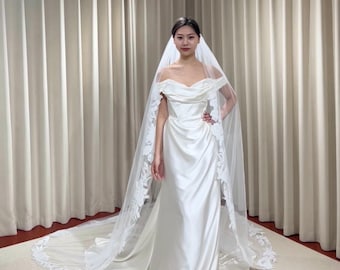 1 Tier Lace Trim Wedding Veil