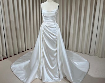 Satin Mermaid Wedding Dress with Detachable Train | Natiallia