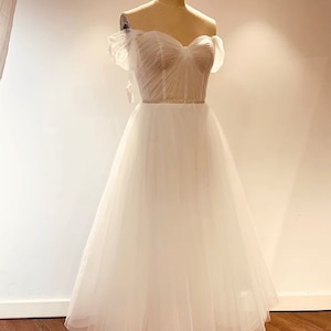 Minimalist fairy midi wedding dresses, Courthouse Civil Wedding, Rehearsal dinner dress, Elopement Bridal shower dress, Engagement dress