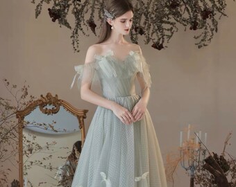 Fairy A Line Light Ivory Off The Shoulder Tulle Applique Long Bridesmaid Dress main image 0