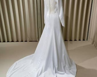 Bella Custom Twilight Ivory Satin Lace Back Wedding Bridal Dress