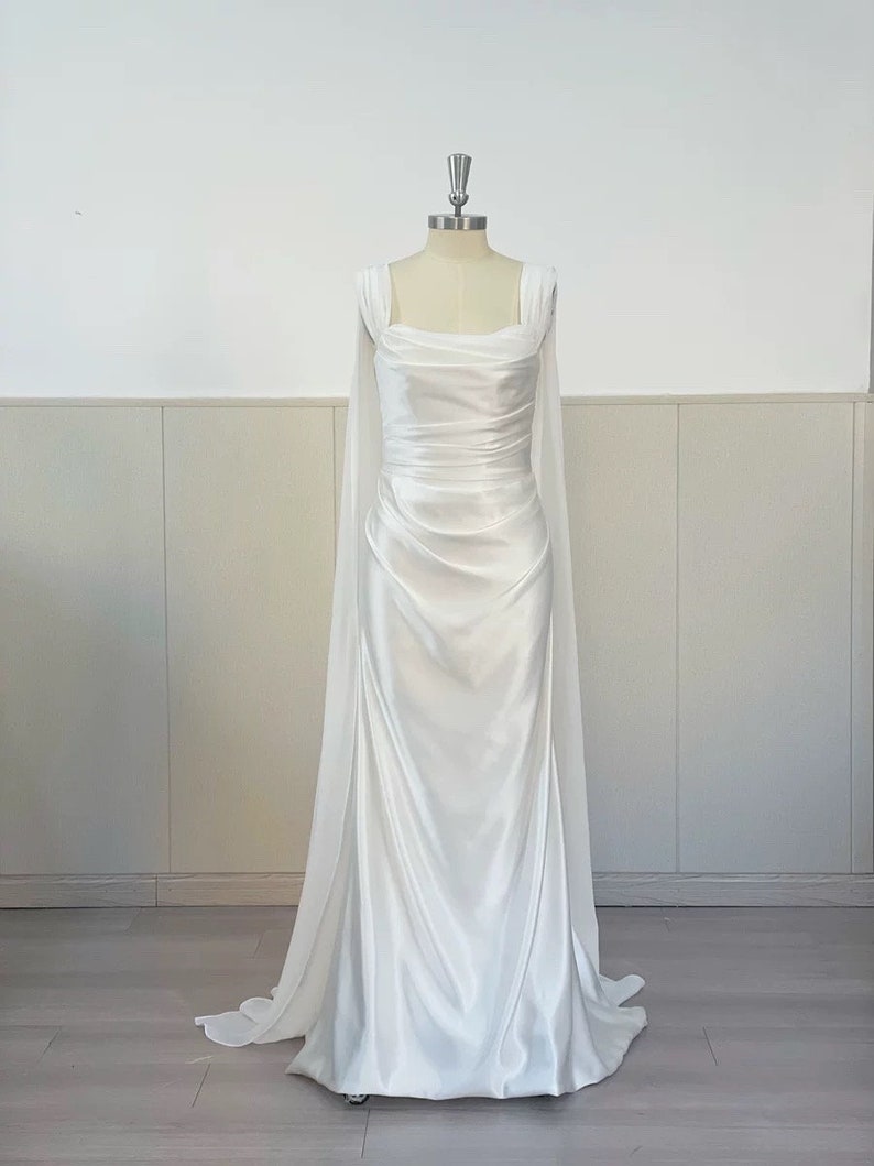 Minimalist Satin Corset Wedding Bridal Dress, Custom Simple Elegant Prom Party Gown, Courthouse Civil Reception Elopement Dress image 2