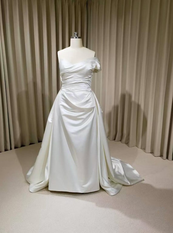 white satin one shoulder dress One Shoulder Pearl Satin Maxi Dress in White