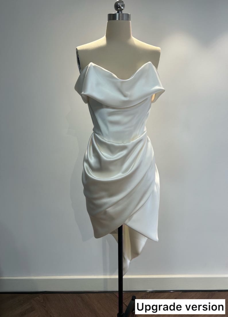 Minimalist short wedding dress, White satin dress, Rehearsal dinner dress, Elopement Dress, Bridal shower dress, Engagement dress image 5