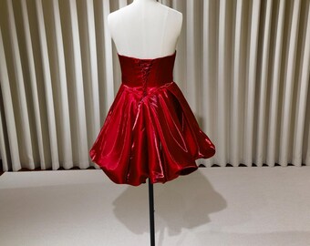 Red Liquid Satin Corset Basque Waist Short Evening Dress | Ruby Red Liquid Satin Corset Basque Waist Short Evening Dress | Ruby