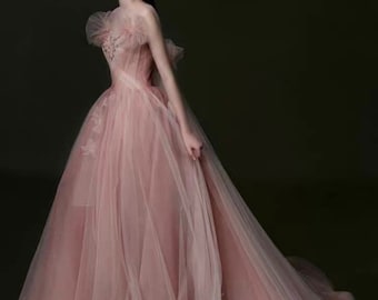 pink and grey wedding dress