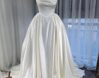 Minimalist Strapless Satin Basque Waist Corset Wedding Ballgown | Cindy