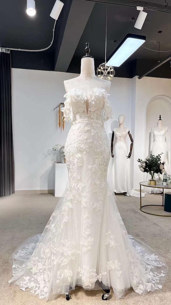 Off Shoulder Lace Mermaid Wedding Dress With 3D Flowers - Etsy