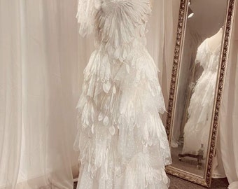 The Swan Dress | Silk-Lined Bridal Gown with Embroidered Silk Feather Details