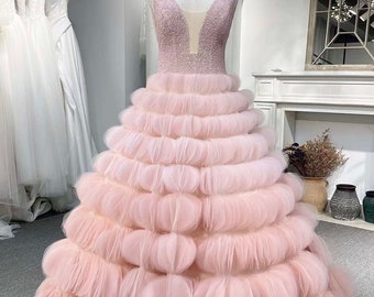 Pink Fairytale A-line Custom Wedding Bridal Dress Engagement Party Prom Ball Statement Gown Princess Classic Romantic