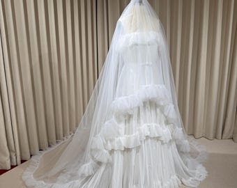 2 Tier Soft Tulle Wedding Veil with Ruffled Edge