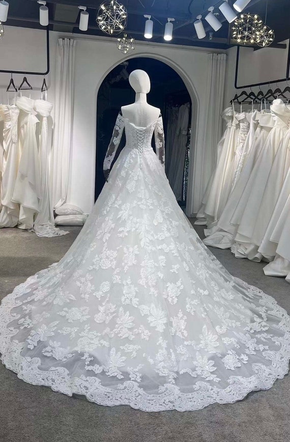 Long Sleeve Off Shoulder Lace Wedding Ballgown | Hera Long Sleeve Off Shoulder Lace Wedding Ballgown | Hera