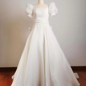 Diana | Minimalist Puff Sleeve Square Neck Organza Corset  Wedding Dress, Custom Simple Ball Gown, Courthouse Civil Wedding Reception Dress