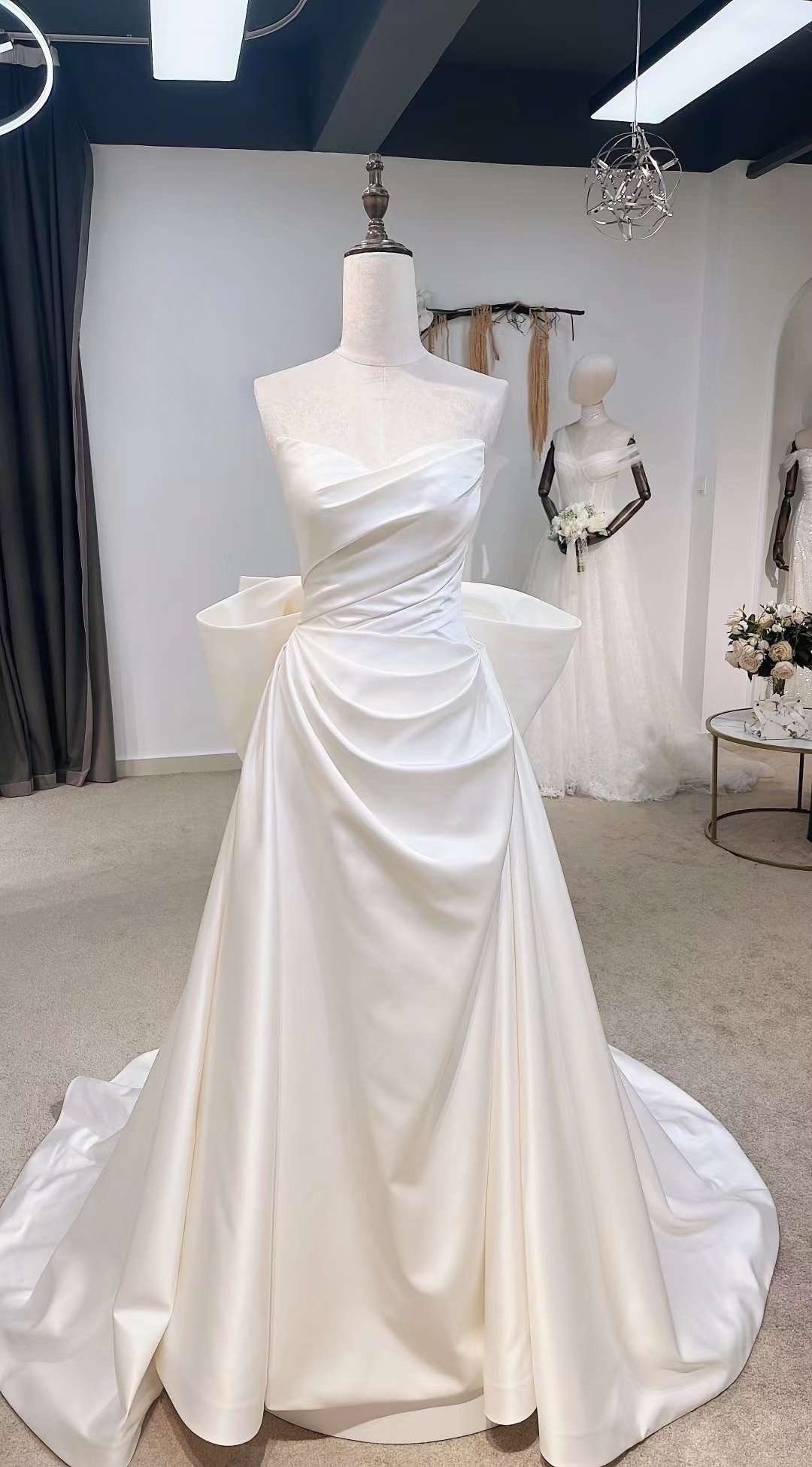 wedding dress corset ribbon Lace-Panel Satin Corset Wedding Dress with Slit
