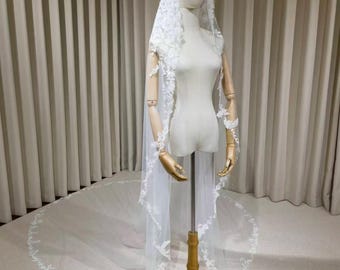 1 Tier Mantilla Lace Beaded Wedding Veil