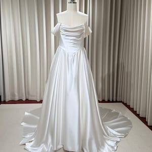 Adresse | Minimalistische Schulter Satin Korsett Baskische Taille Brautkleid, Benutzerdefinierte Einfache Elegante Klassische Kleid für Standesamtliche Hochzeiten vor Gericht