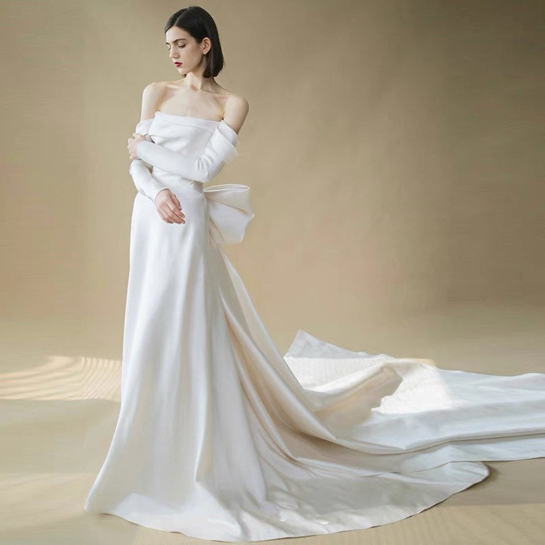 Long Sleeve Satin A-line Courthouse Civil Wedding Prom Dress - Etsy