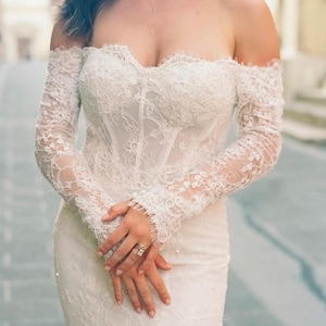 Hailey | Long Sleeve Off Shoulder Lace Wedding Dress, Mermaid Bridal Gown, Custom Fairy & Romantic Dress