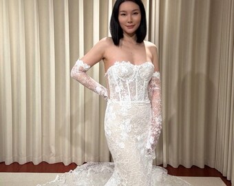 オフショルダー 取り外し可能 長袖 レース コルセット マーメイド
