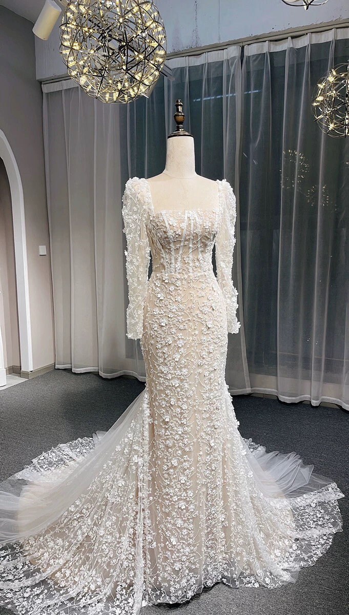 Long sleeve reception dress hotsell