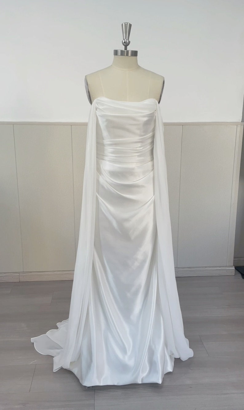 Minimalist Satin Corset Wedding Bridal Dress, Custom Simple Elegant Prom Party Gown, Courthouse Civil Reception Elopement Dress image 3