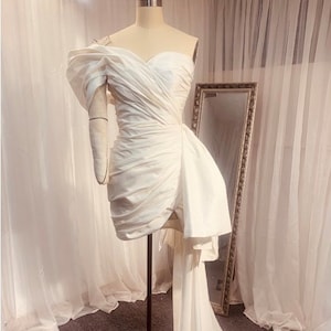 Mia | Minimalist short wedding dresses, Creamy taffeta dress, Rehearsal dinner dress, Elopement Dress, Bridal shower dress, Engagement dress