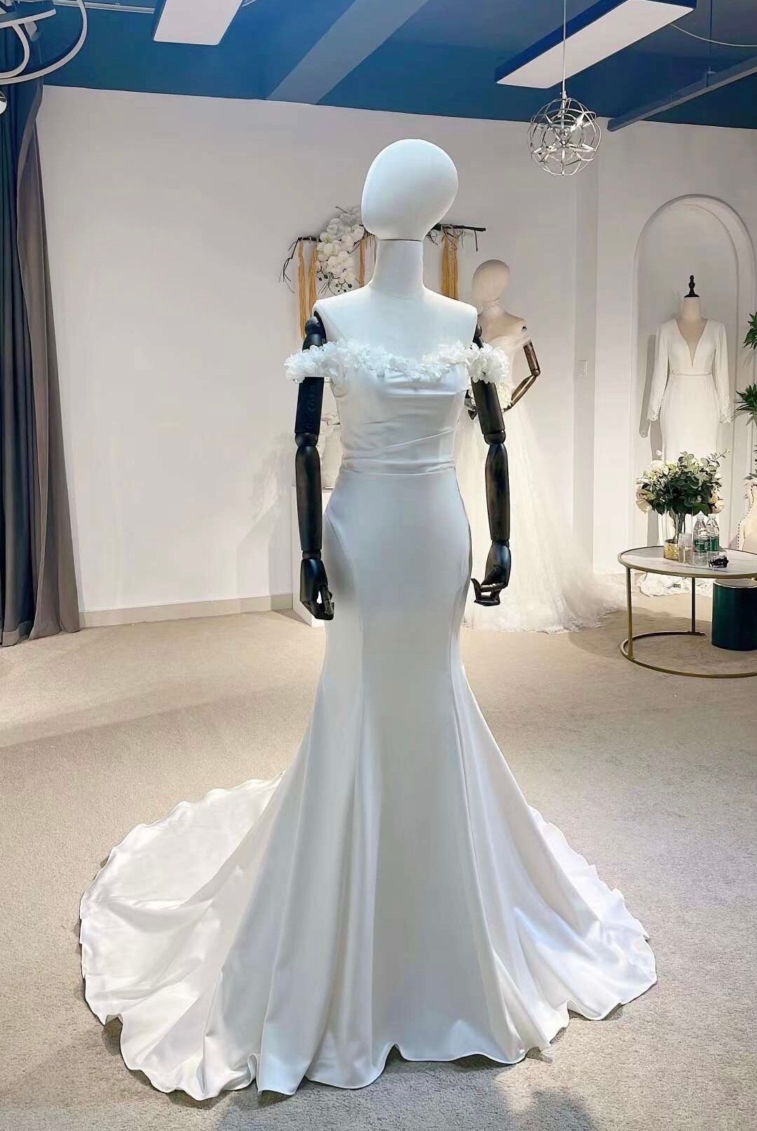 Romantic Bridal Gown Mermaid One Shoulder Ivory Satin Wedding Dresses Minimalist Bridal Gowns WD018 main image 1