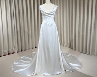 Minimalist Satin Corset Wedding Dress with Detachable Train |  Michelle