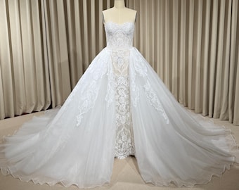 Lace Corset Mermaid Dress with Detachable Train | Elysia