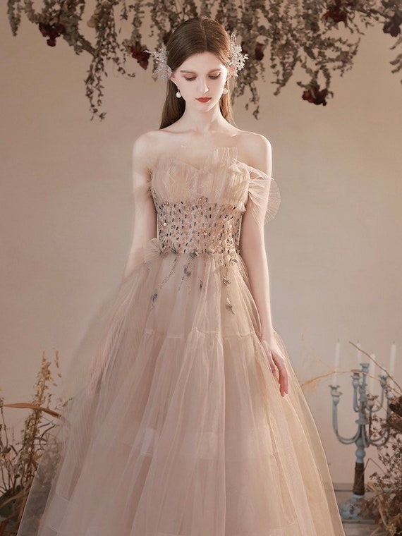 Champagne Fairy A-line Tulle Wedding Dress Romantic Boho - Etsy Singapore