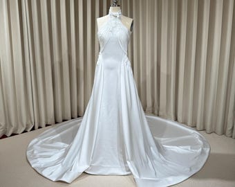 Halter Neck Satin Corset Mermaid Wedding Dress | Selena