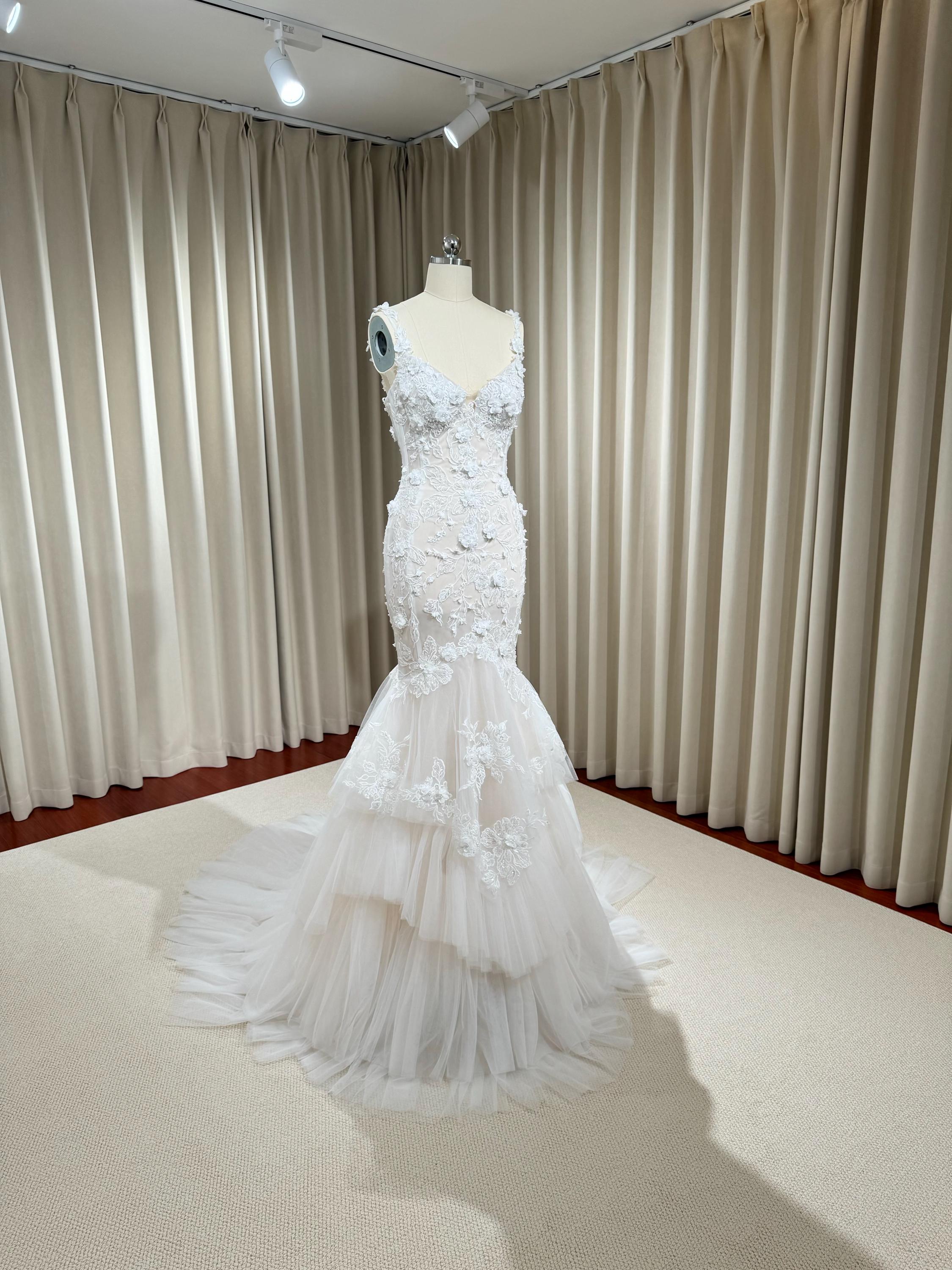 mermaid wedding dress elegant Off-Shoulder Lace Mermaid Wedding Dress – Floral Chantilly Lace, Illusion Sleeves & Elegant Fit Silhouette