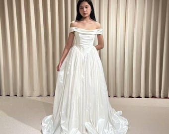 Off Shoulder Basque Waist Taffeta Wedding Ballgown | Madison