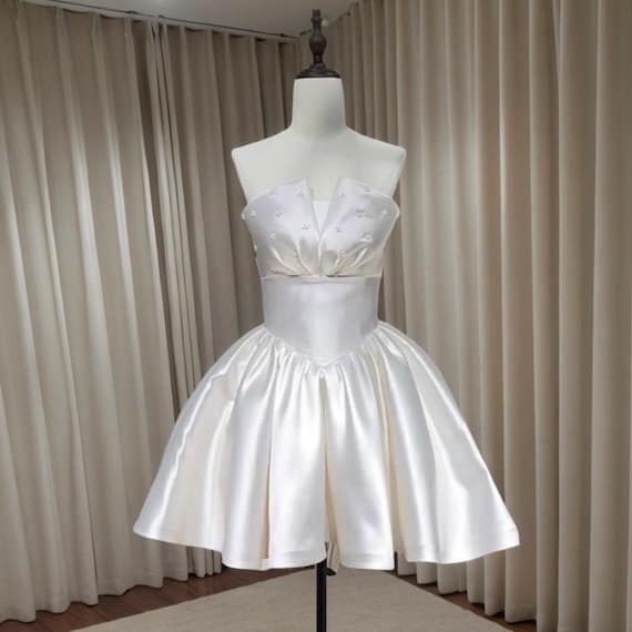 drop waist short wedding dress WL016 - Strapless Drop Waist Cascading Wedding Dress - Andrea & Leo main image 1