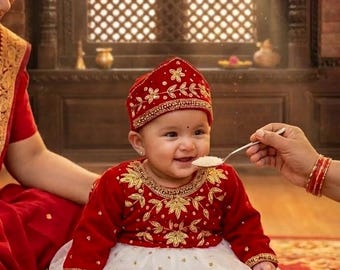 Vestido pasni nepalí para niña/Ceremonia de destete/Alimentación con arroz/Annaprasan