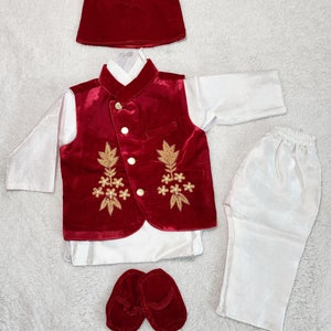 Nepali Pasni Kleid für Junge/Baby Entwöhnungszeremonie/ Reisfütterung/ Annaprasan red 1