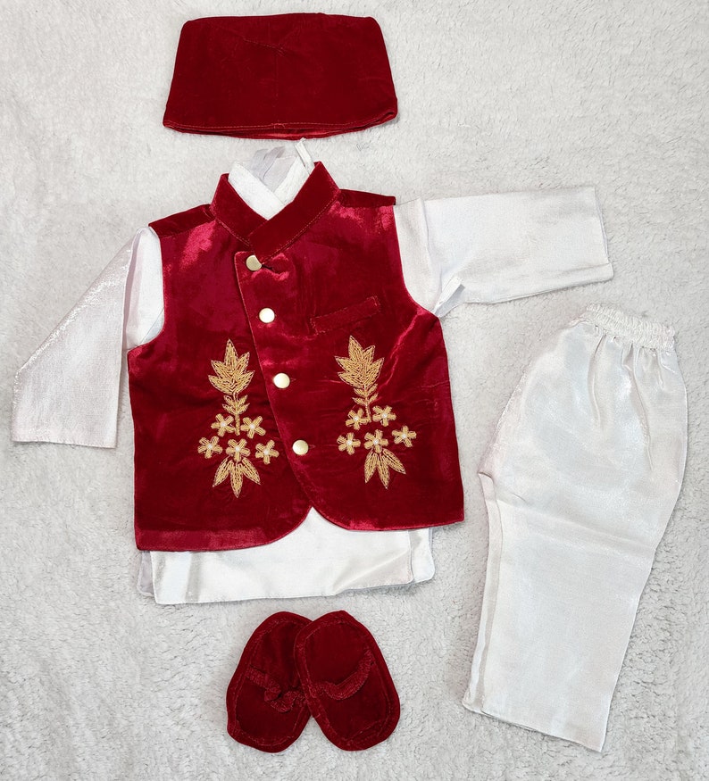 Nepali Pasni Kleid für Junge/Baby Entwöhnungszeremonie/ Reisfütterung/ Annaprasan red 1