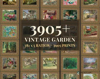 Vintage-Garten-Wandkunst-Set | 781 Kunstdrucke mit formalen Gartenmotiven, Gewächshaus-Cottagecore-Dekoration, Sofort-Download zum Ausdrucken