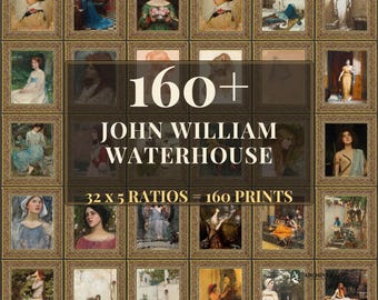 John William Waterhouse Wandbild-Set | 32 Kunstdrucke zu Mythologie und Religion, Kunstdrucke zum Ausdrucken, Sofort-Download