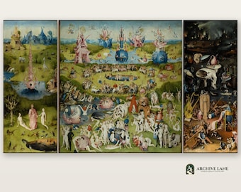 Garden of Earthly Delights Triptych: Hieronymus Bosch Medieval Surreal Wall Art, Set of 3, Digital Download