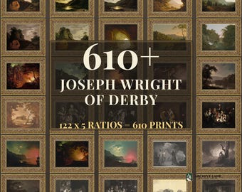 Joseph Wright of Derby Wandbild-Set | 122 Vintage-Landschaftsdrucke, Vintage-Wohndekoration, Kunstdrucke zum Ausdrucken, Sofort-Download