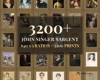 John Singer Sargent Bilderwand-Set | 640 Vintage-Porträtdrucke, Dark-Academia-Dekor, Digitaler Download