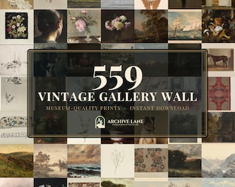 Vintage Gallery Wall Bundle | 559 Curated Prints, Moody Landscape Floral & Portrait, Farmhouse Dark Academia Decor, Instant Download