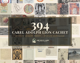 Carel Adolph Lion Cachet Bundle | 394 Vintage Drawing Prints, Gallery Wall Decor, Printable Fine Art, Instant Download