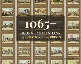 George Cruikshank Wandbild-Set | 213 Vintage-Karikaturen, Vintage-Wohndeko, Kunstdrucke zum Ausdrucken, Sofort-Download