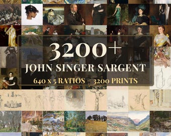 John Singer Sargent Bilderwand-Set | 640 Vintage-Porträtdrucke, Dark-Academia-Dekor, Digitaler Download